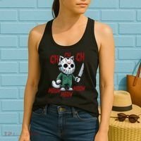 Funny Cat Horror Movies Cute Halloween For Cat Kitty Lovers Women's Tank Top thumb 2
