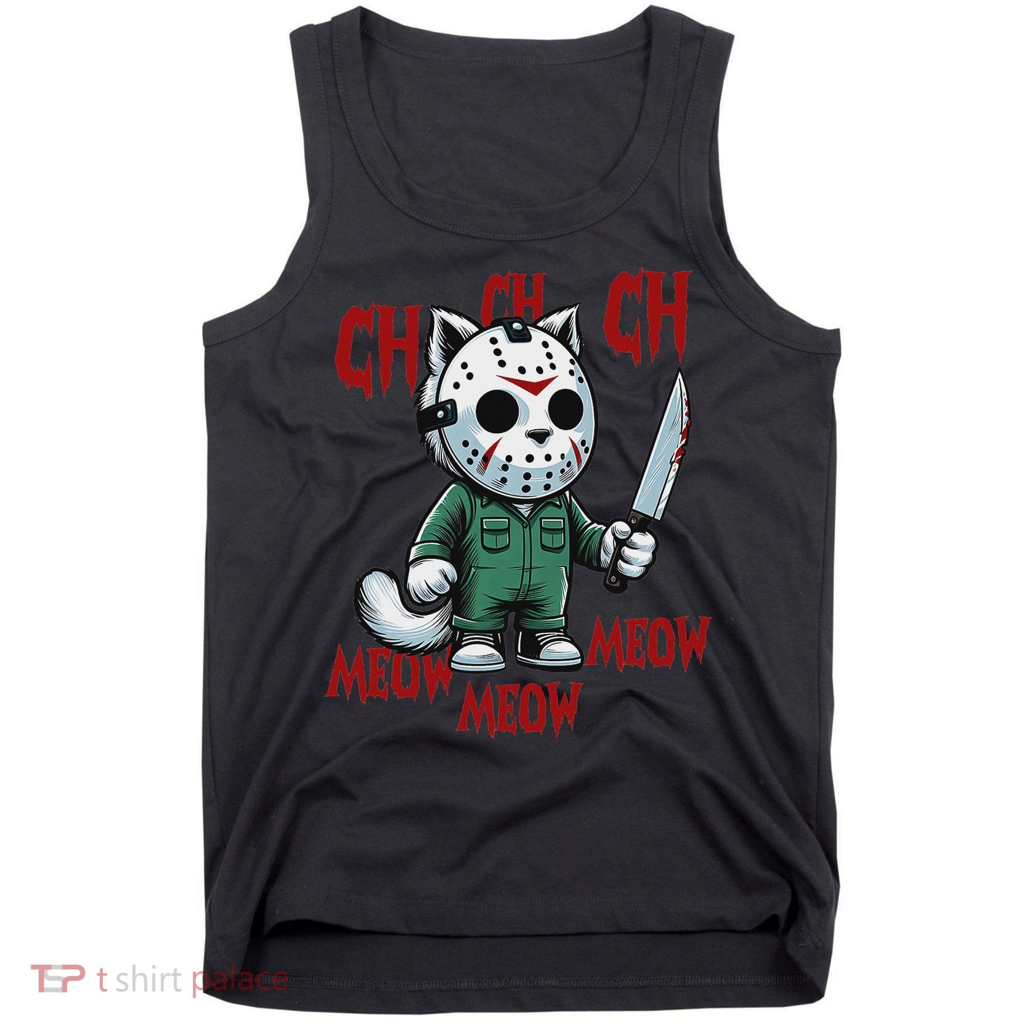 Funny Cat Horror Movies Cute Halloween For Cat Kitty Lovers Tank Top