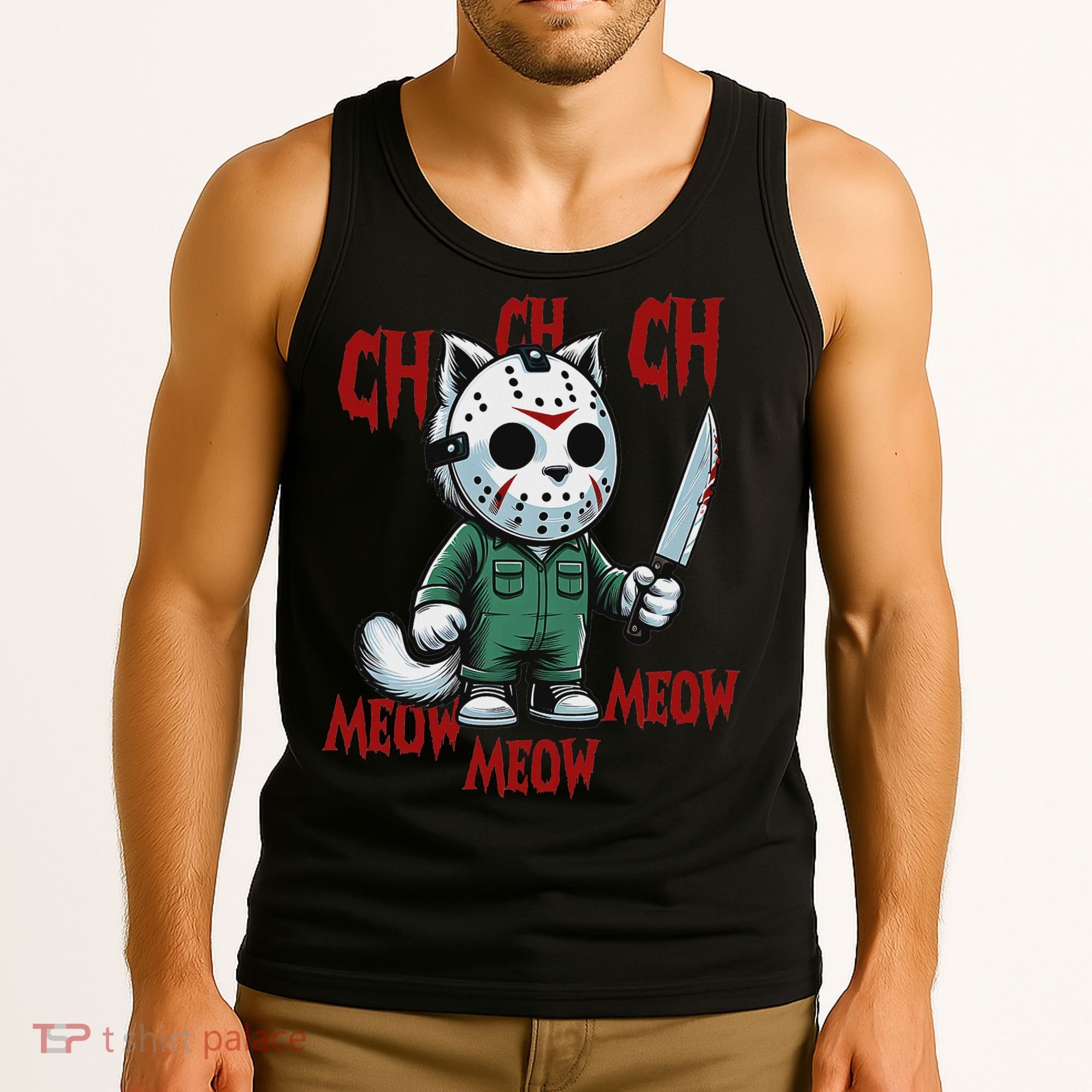 Funny Cat Horror Movies Cute Halloween For Cat Kitty Lovers Tank Top