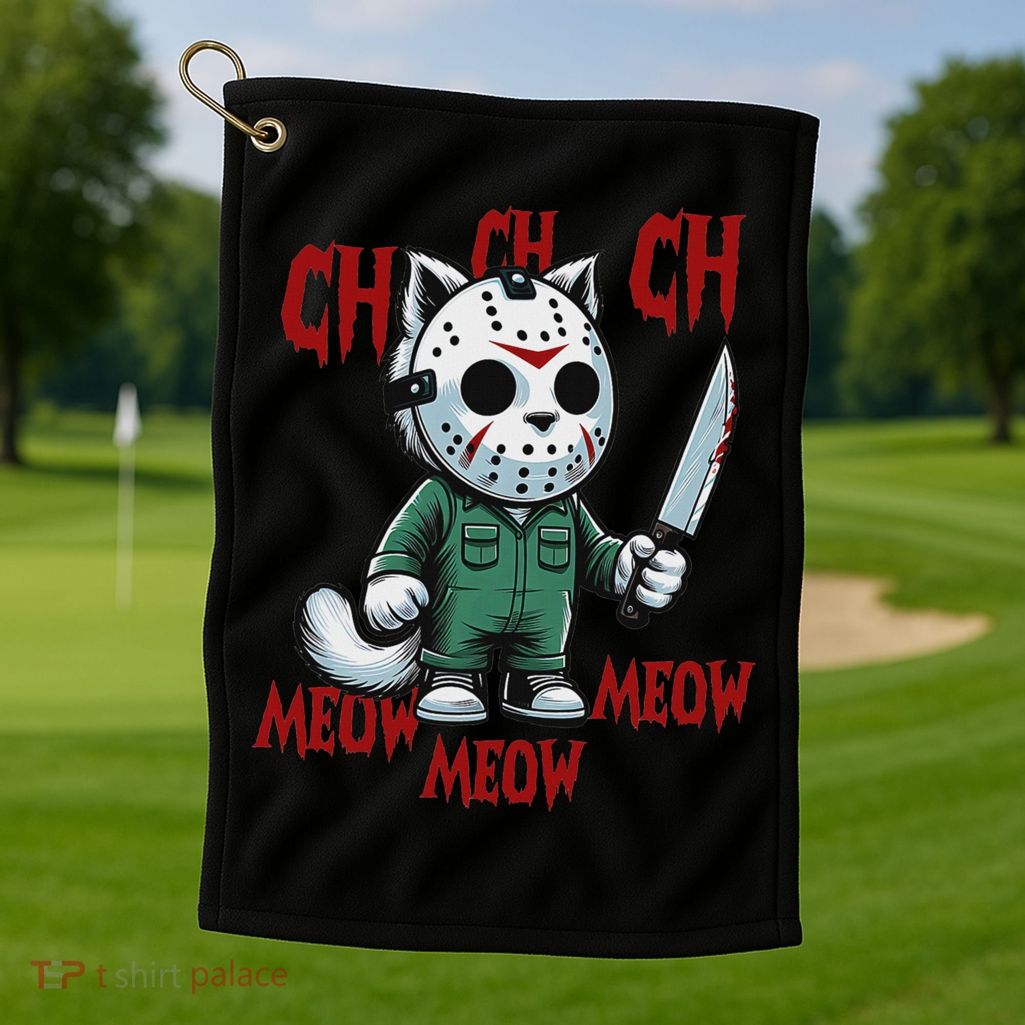 Funny Cat Horror Movies Cute Halloween For Cat Kitty Lovers Golf Towel