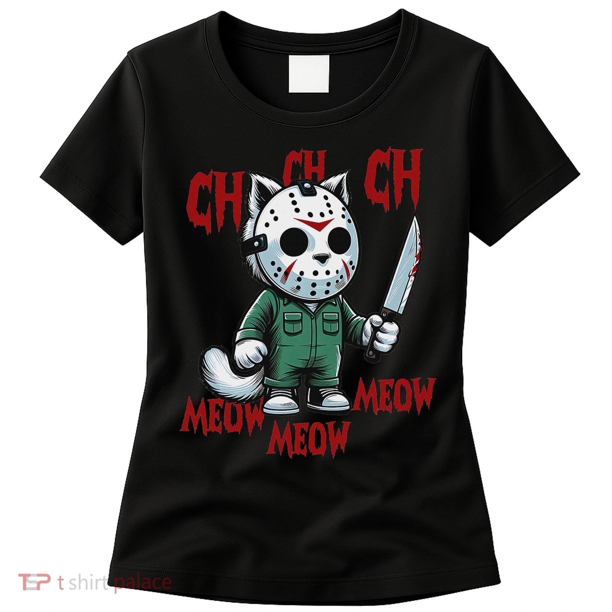 Funny Cat Horror Movies Cute Halloween For Cat Kitty Lovers Women's T-Shirt