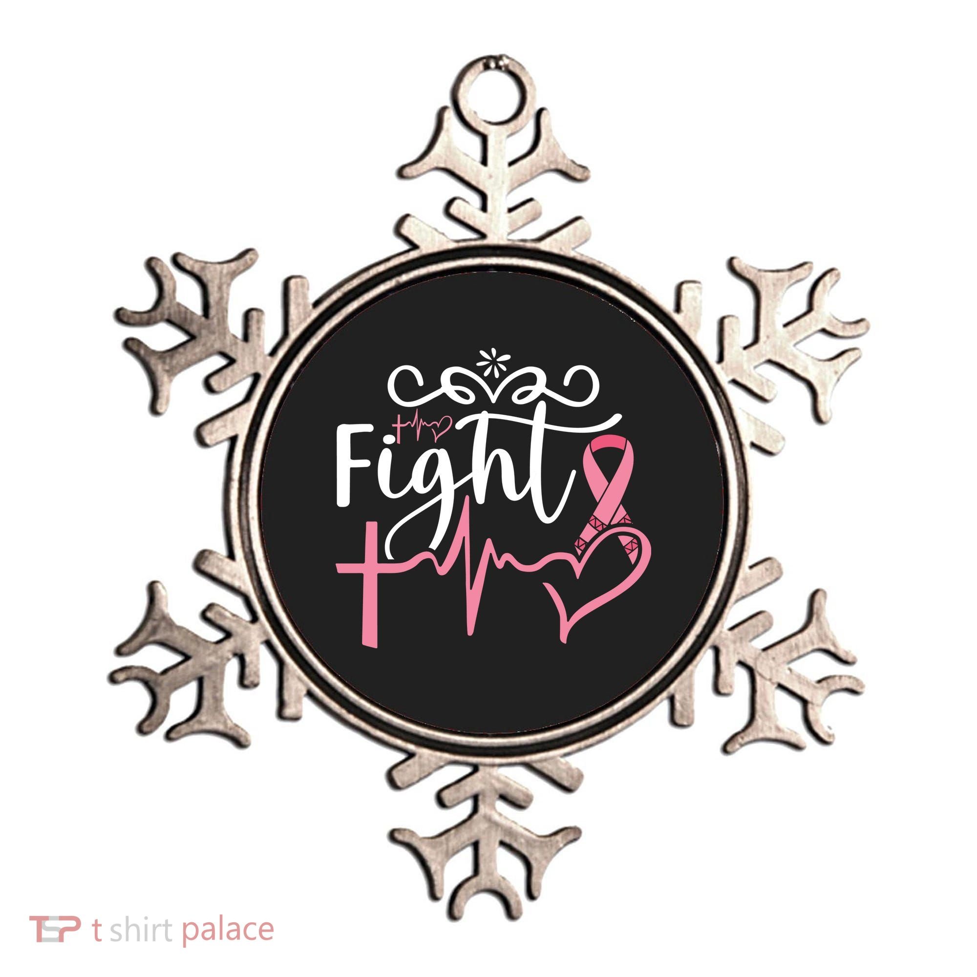 Fight Cross Heartbeat Pink Ribbon Breast Cancer Ornament