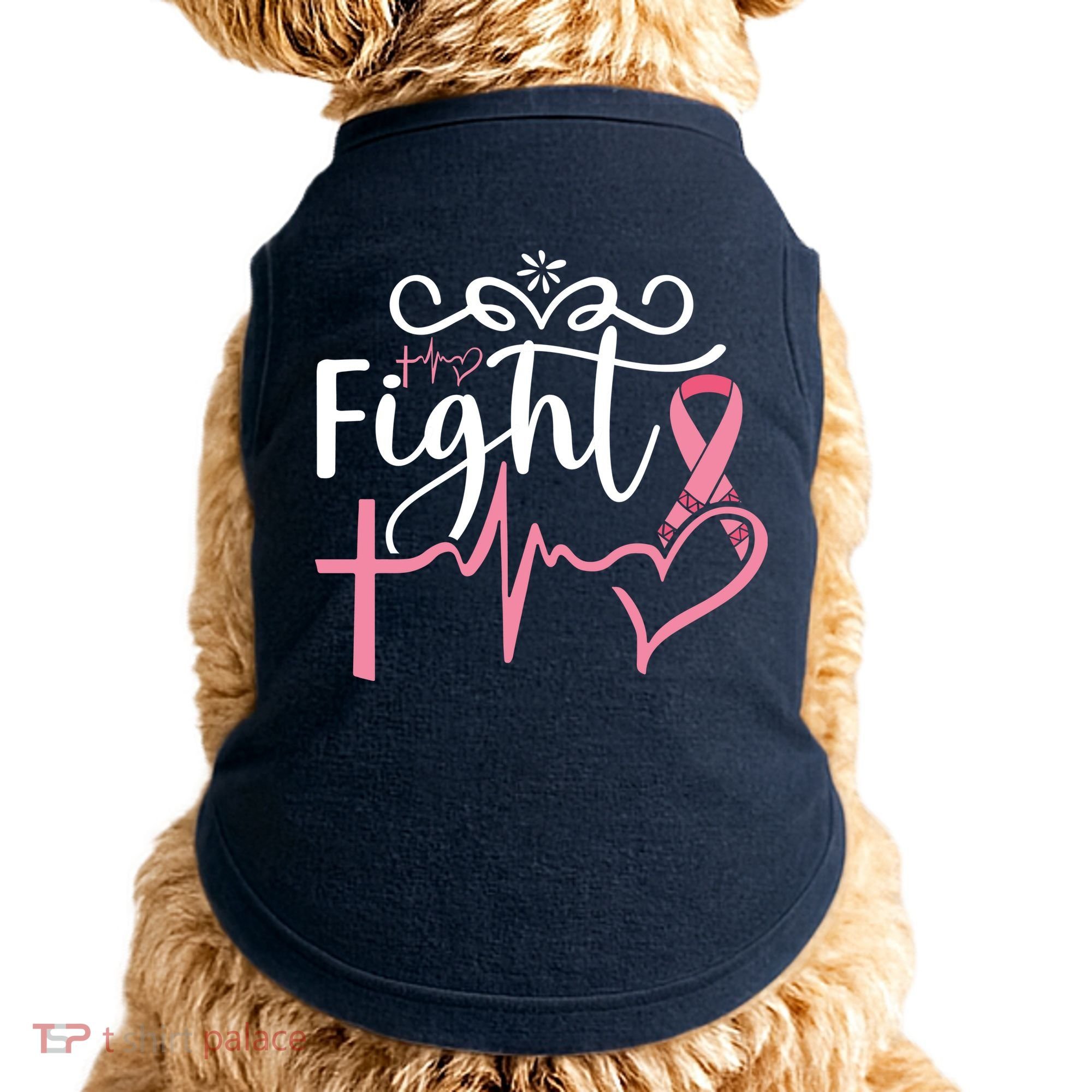 Fight Cross Heartbeat Pink Ribbon Breast Cancer Doggie Tank