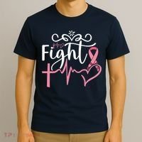 Fight Cross Heartbeat Pink Ribbon Breast Cancer T-Shirt thumb 3