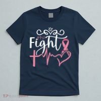 Fight Cross Heartbeat Pink Ribbon Breast Cancer T-Shirt thumb 5