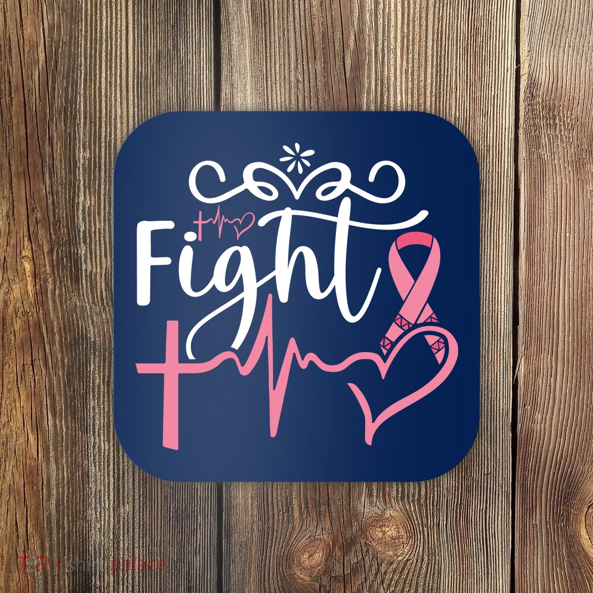 Fight Cross Heartbeat Pink Ribbon Breast Cancer Coaster