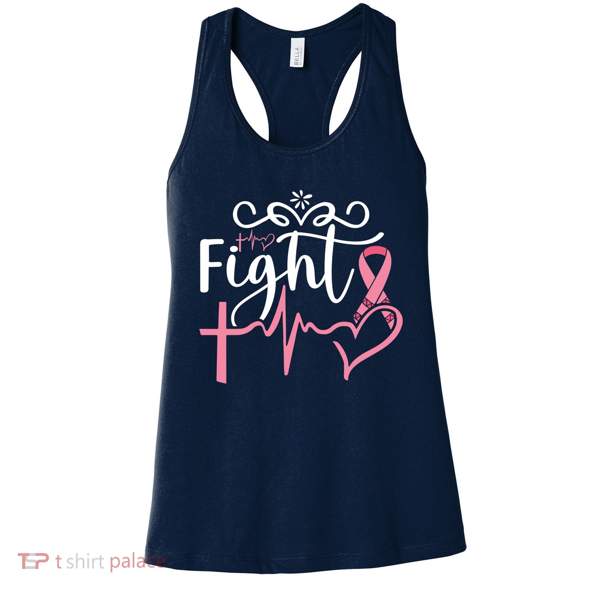 Fight Cross Heartbeat Pink Ribbon Breast Cancer Women's Tank Top