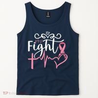 Fight Cross Heartbeat Pink Ribbon Breast Cancer Tank Top thumb 2