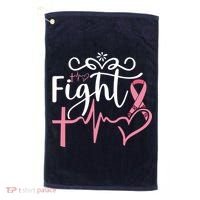 Fight Cross Heartbeat Pink Ribbon Breast Cancer Golf Towel thumb 0