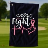 Fight Cross Heartbeat Pink Ribbon Breast Cancer Golf Towel thumb 1