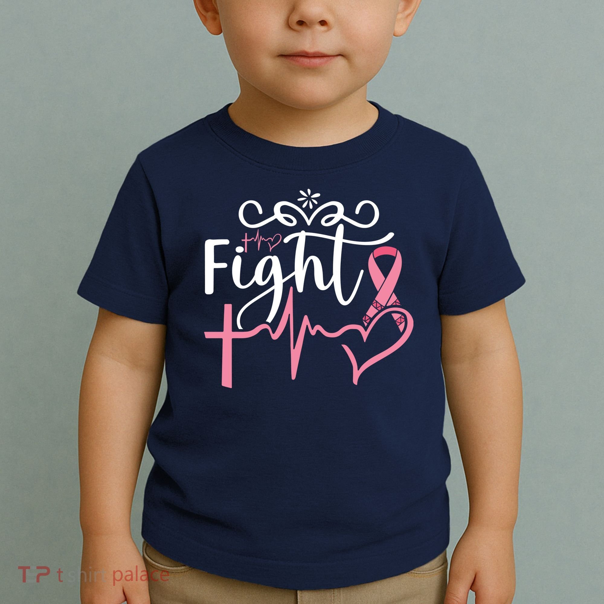 Fight Cross Heartbeat Pink Ribbon Breast Cancer Toddler T-Shirt