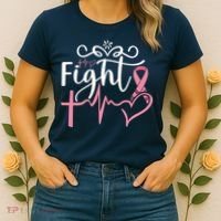 Fight Cross Heartbeat Pink Ribbon Breast Cancer Women's T-Shirt thumb 2