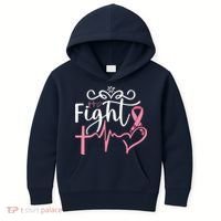 Fight Cross Heartbeat Pink Ribbon Breast Cancer Kids Hoodie thumb 0
