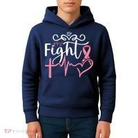 Fight Cross Heartbeat Pink Ribbon Breast Cancer Kids Hoodie thumb 4