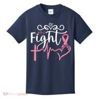 Fight Cross Heartbeat Pink Ribbon Breast Cancer Kids T-Shirt thumb 0