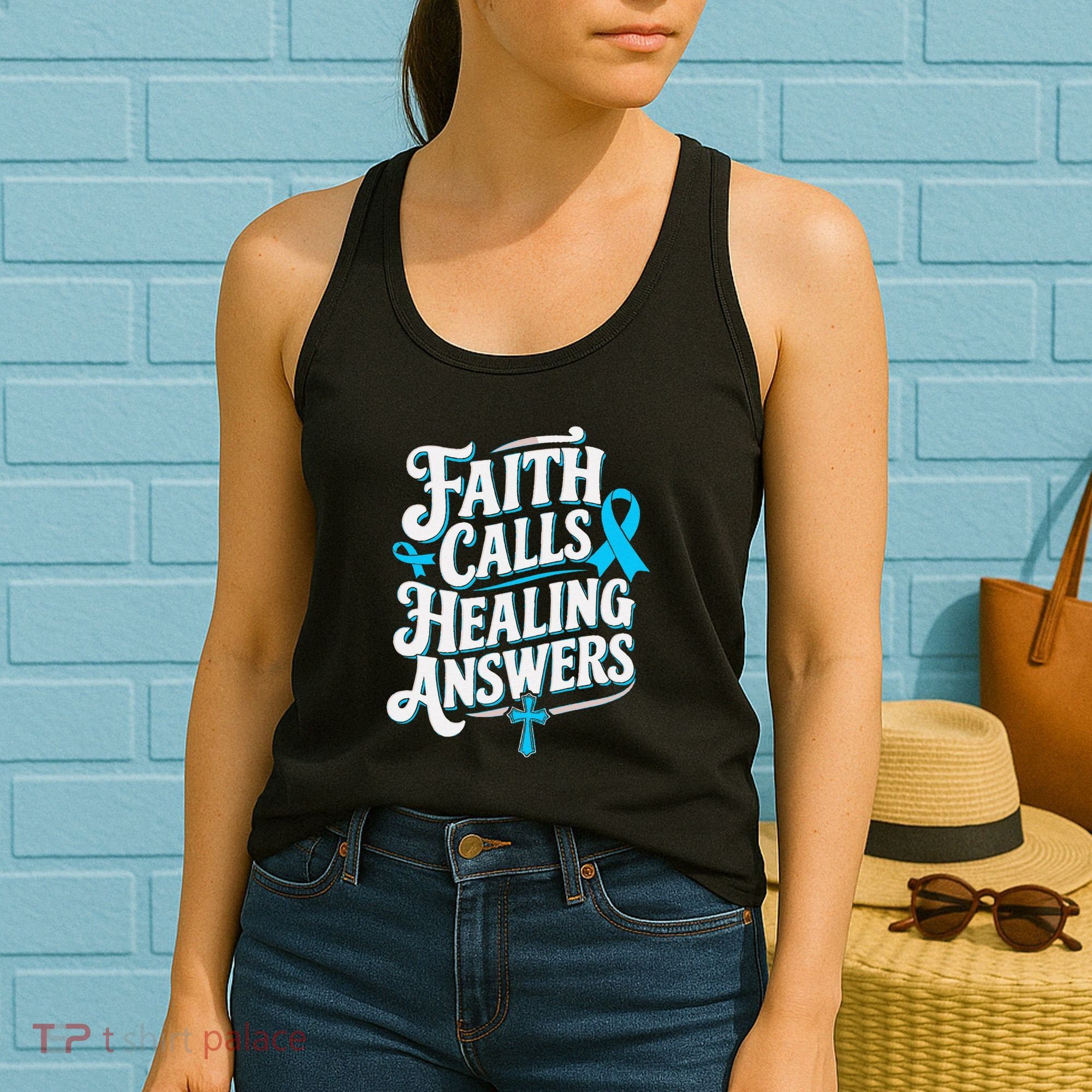 Faith Calls Healing Answers Prostate Cancer Awareness Women's Tank Top