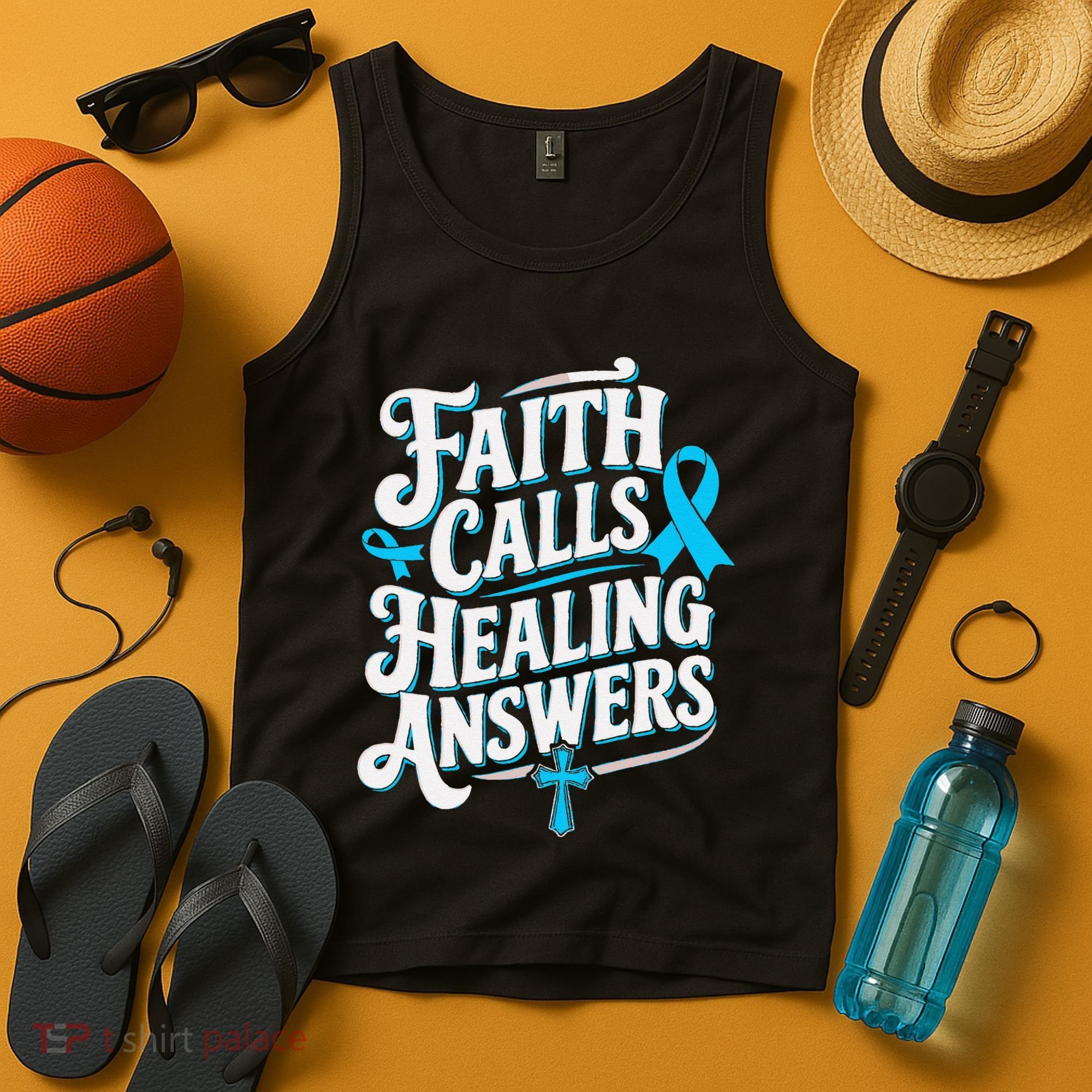 Faith Calls Healing Answers Prostate Cancer Awareness Tank Top