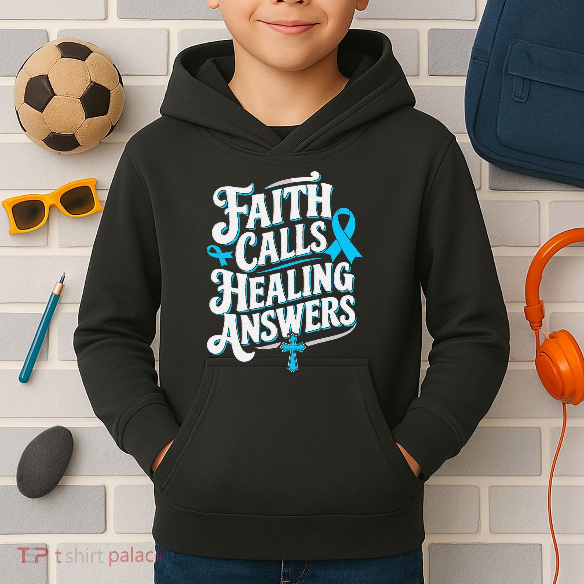 Faith Calls Healing Answers Prostate Cancer Awareness Kids Hoodie