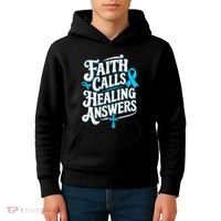 Faith Calls Healing Answers Prostate Cancer Awareness Kids Hoodie thumb 4