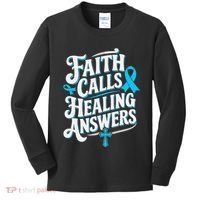 Faith Calls Healing Answers Prostate Cancer Awareness Kids Long Sleeve Shirt thumb 0