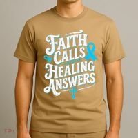 Faith Calls Healing Answers Prostate Cancer Awareness T-Shirt thumb 3