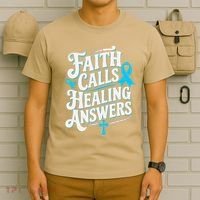 Faith Calls Healing Answers Prostate Cancer Awareness T-Shirt thumb 6