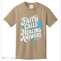 Faith Calls Healing Answers Prostate Cancer Awareness Kids T-Shirt thumb 0
