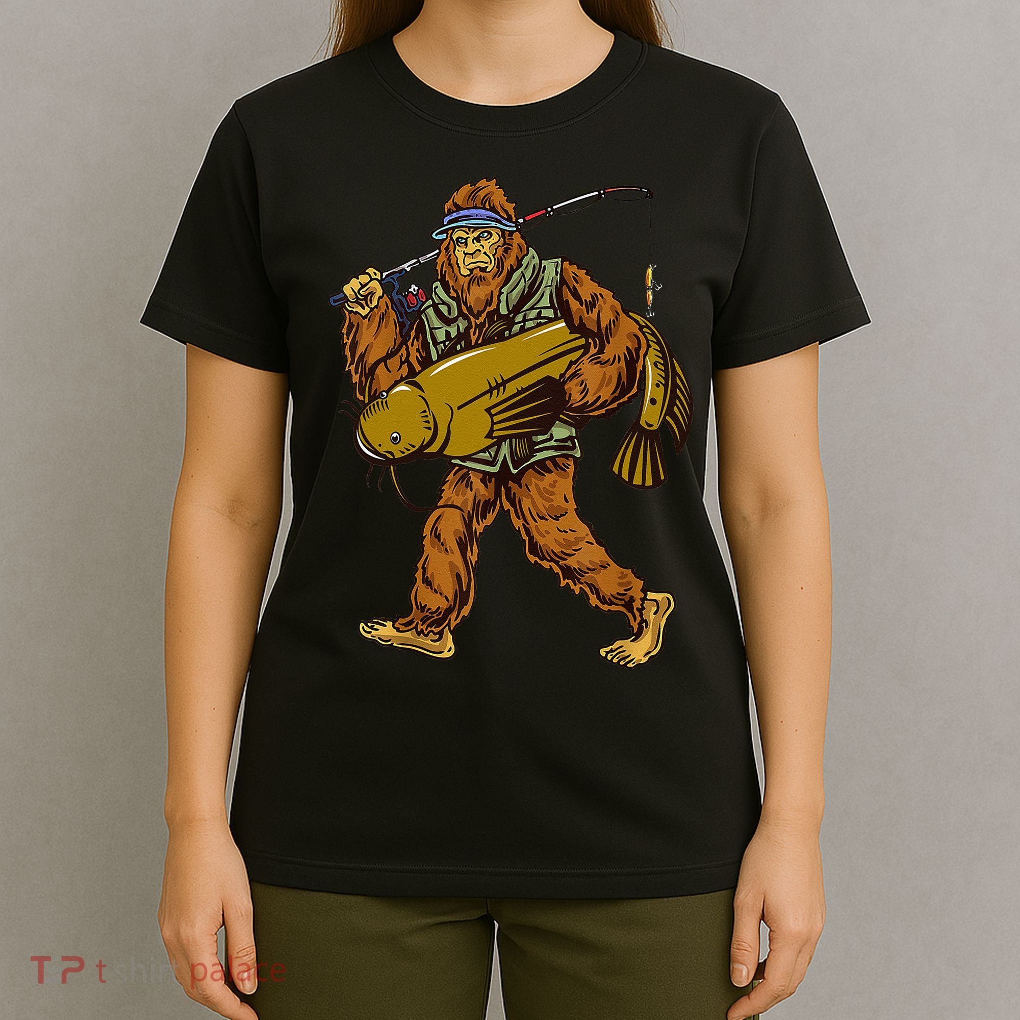 Fishing Catfish Hunting Bigfoot Sasquatch Fishermen T-Shirt