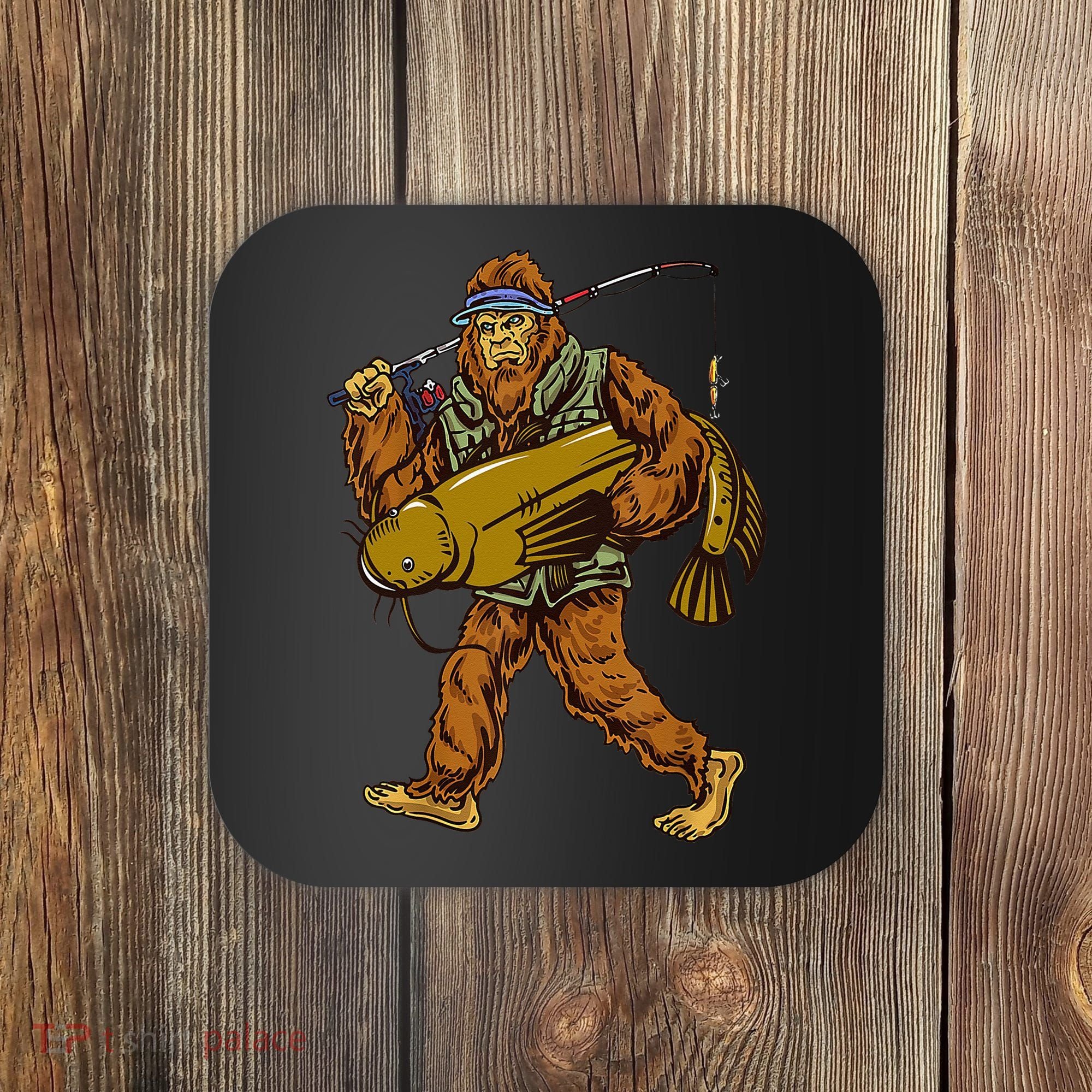 Fishing Catfish Hunting Bigfoot Sasquatch Fishermen Coaster