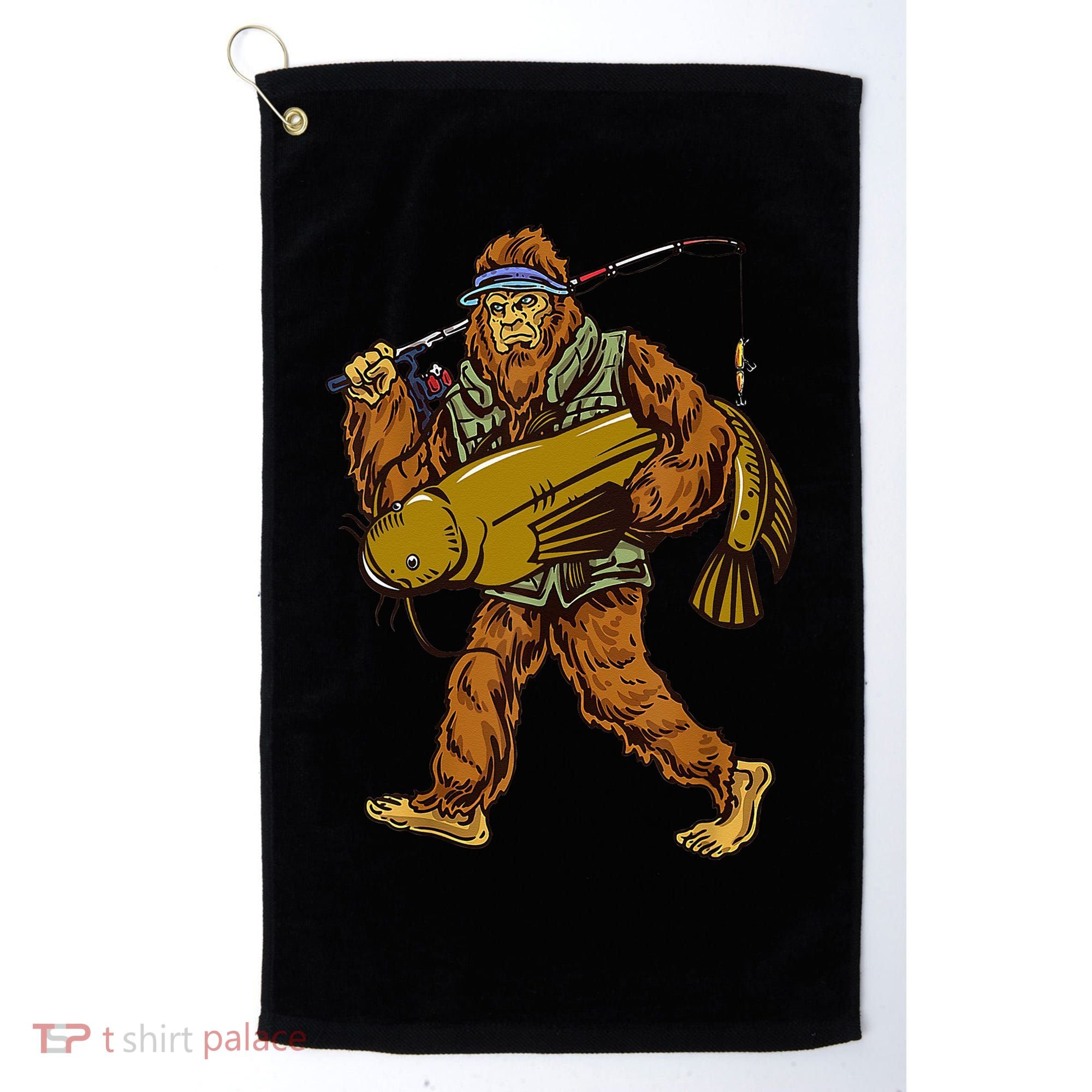 Fishing Catfish Hunting Bigfoot Sasquatch Fishermen Golf Towel