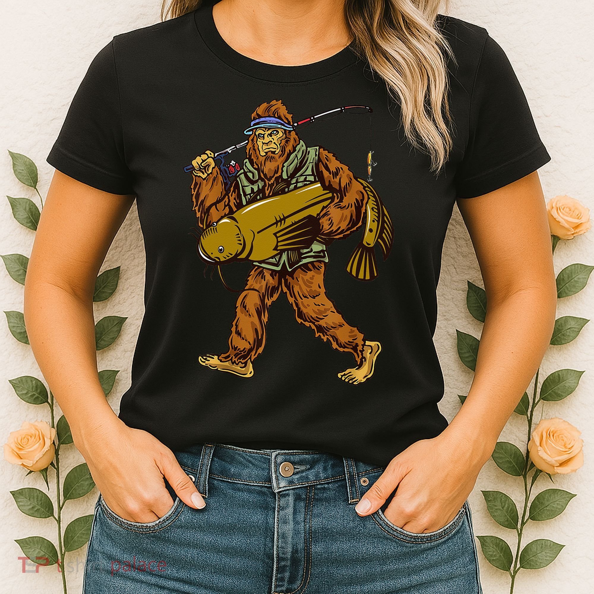 Fishing Catfish Hunting Bigfoot Sasquatch Fishermen Women's T-Shirt