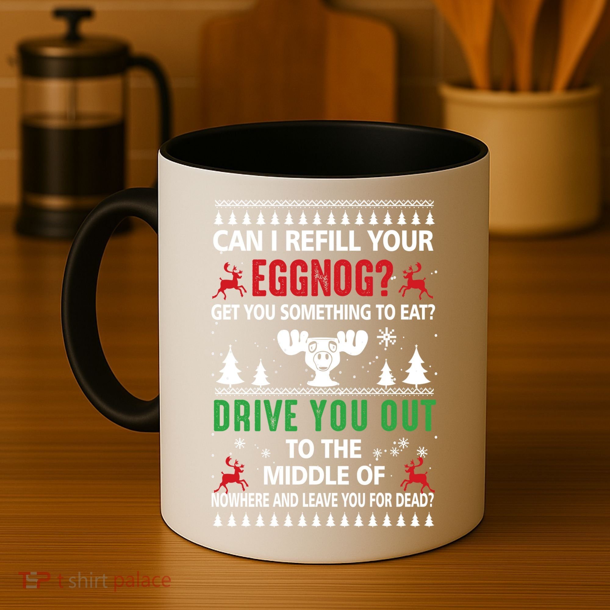 Funny Can I Refill Your Eggnog? Ugly Christmas Sweater Christmas Vacation Quote Coffee Mug
