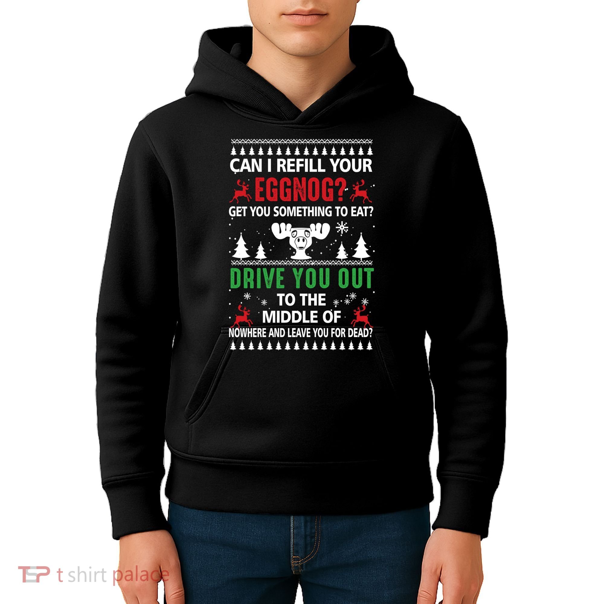 Funny Can I Refill Your Eggnog? Ugly Christmas Sweater Christmas Vacation Quote Kids Hoodie