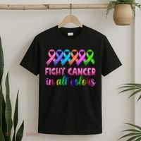 Fight Cancer In All Color Feather Breast Cancer Awareness T-Shirt thumb 2