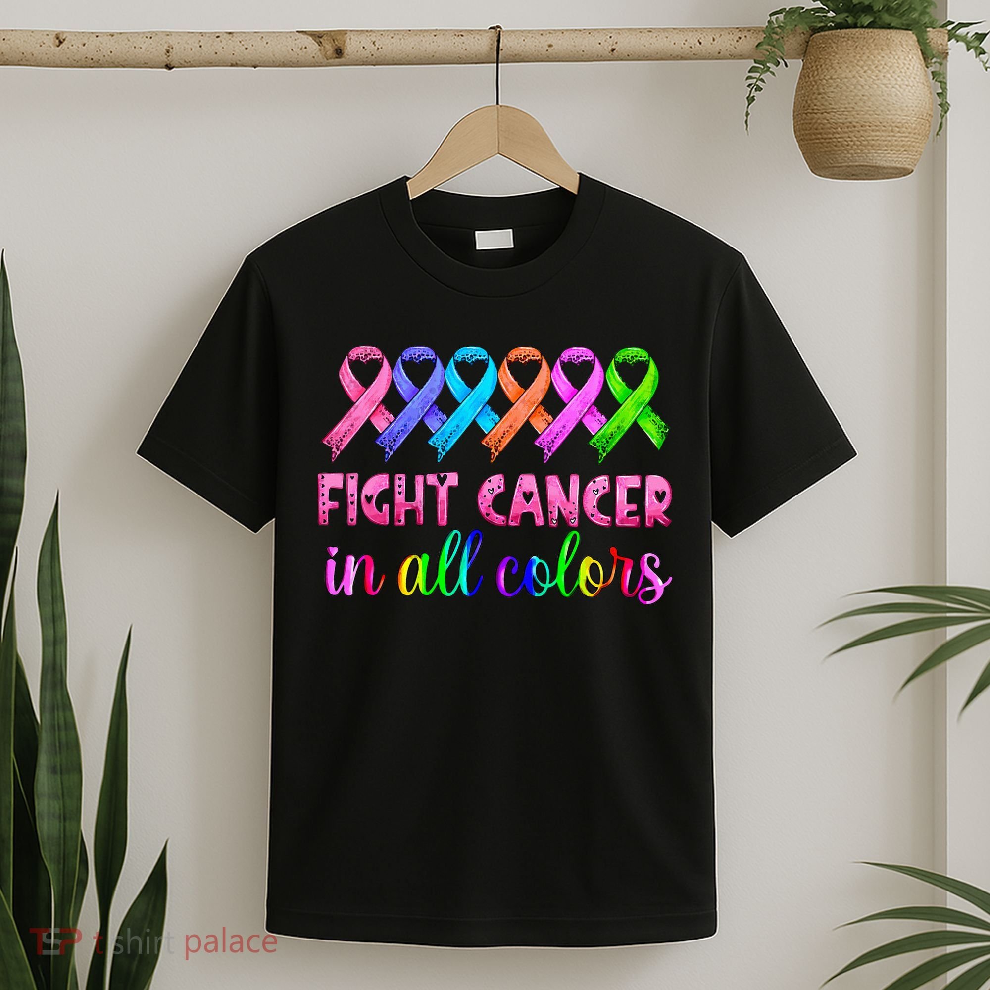 Fight Cancer In All Color Feather Breast Cancer Awareness T-Shirt