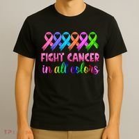Fight Cancer In All Color Feather Breast Cancer Awareness T-Shirt thumb 3