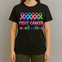 Fight Cancer In All Color Feather Breast Cancer Awareness T-Shirt thumb 4