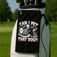 Funny Can I Pet This Dog Skeleton Halloween Dog Skeleton Golf Towel thumb 2