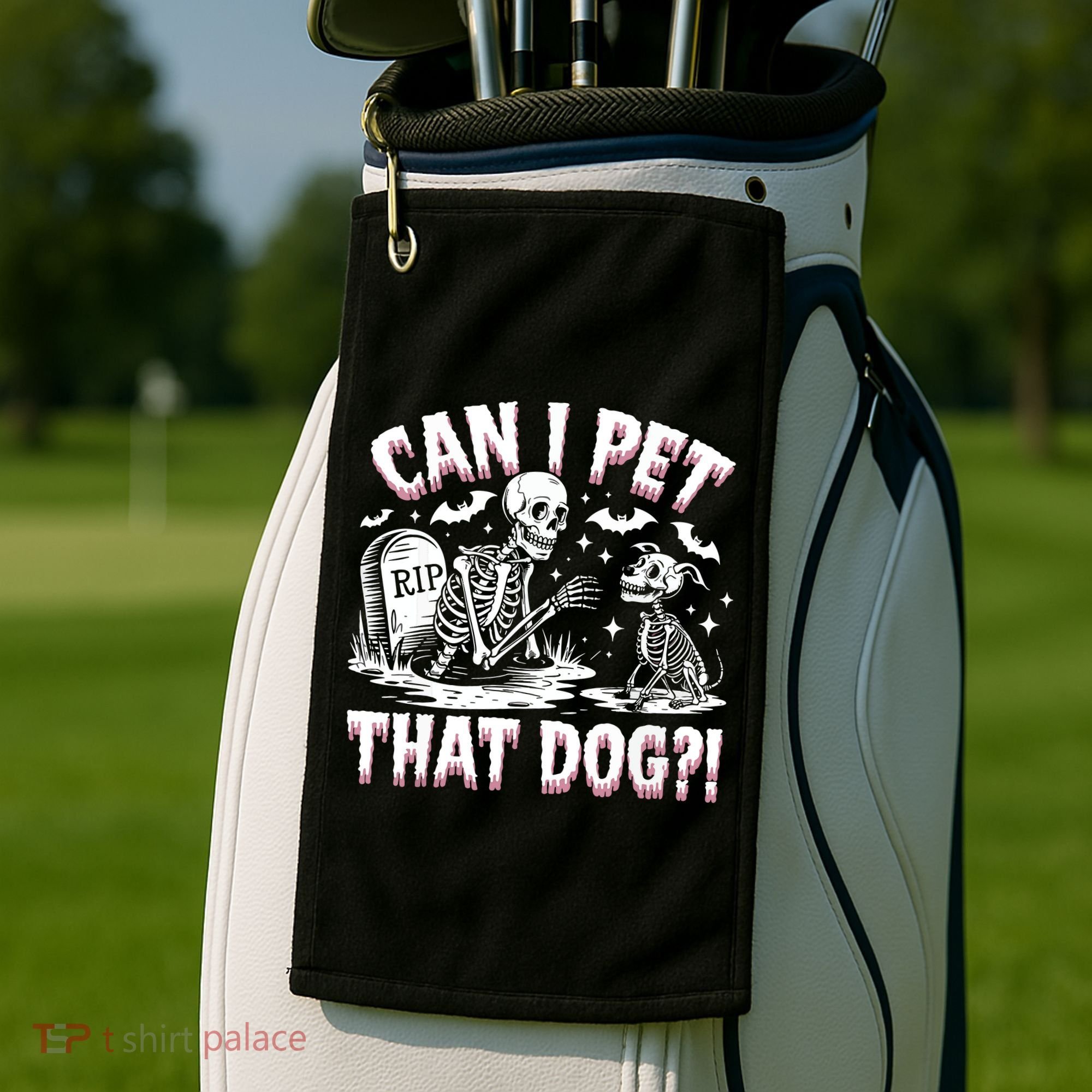 Funny Can I Pet This Dog Skeleton Halloween Dog Skeleton Golf Towel