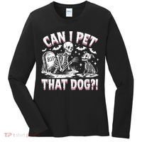 Funny Can I Pet This Dog Skeleton Halloween Dog Skeleton Women's Long Sleeve Shirt thumb 0