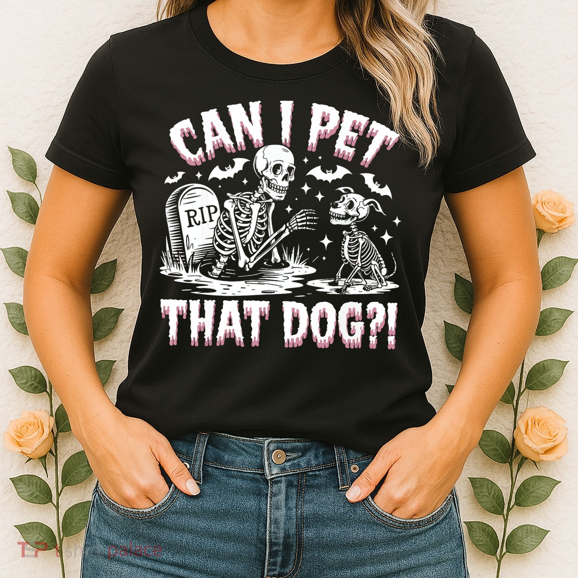 Funny Can I Pet This Dog Skeleton Halloween Dog Skeleton Women's T-Shirt