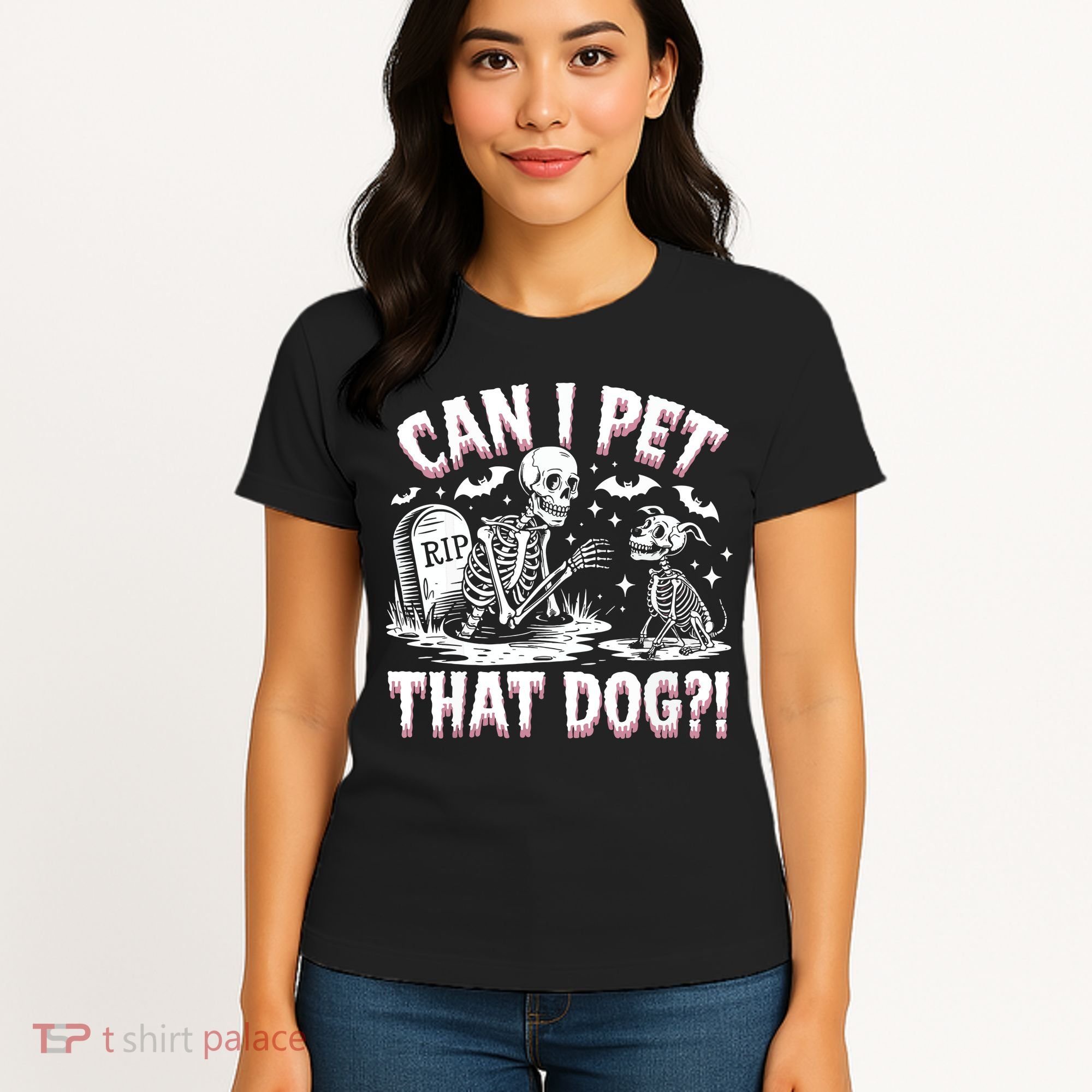 Funny Can I Pet This Dog Skeleton Halloween Dog Skeleton Women's T-Shirt