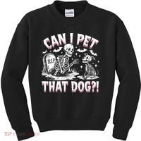 Funny Can I Pet This Dog Skeleton Halloween Dog Skeleton Kids Sweatshirt thumb 0