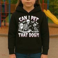 Funny Can I Pet This Dog Skeleton Halloween Dog Skeleton Kids Hoodie thumb 3