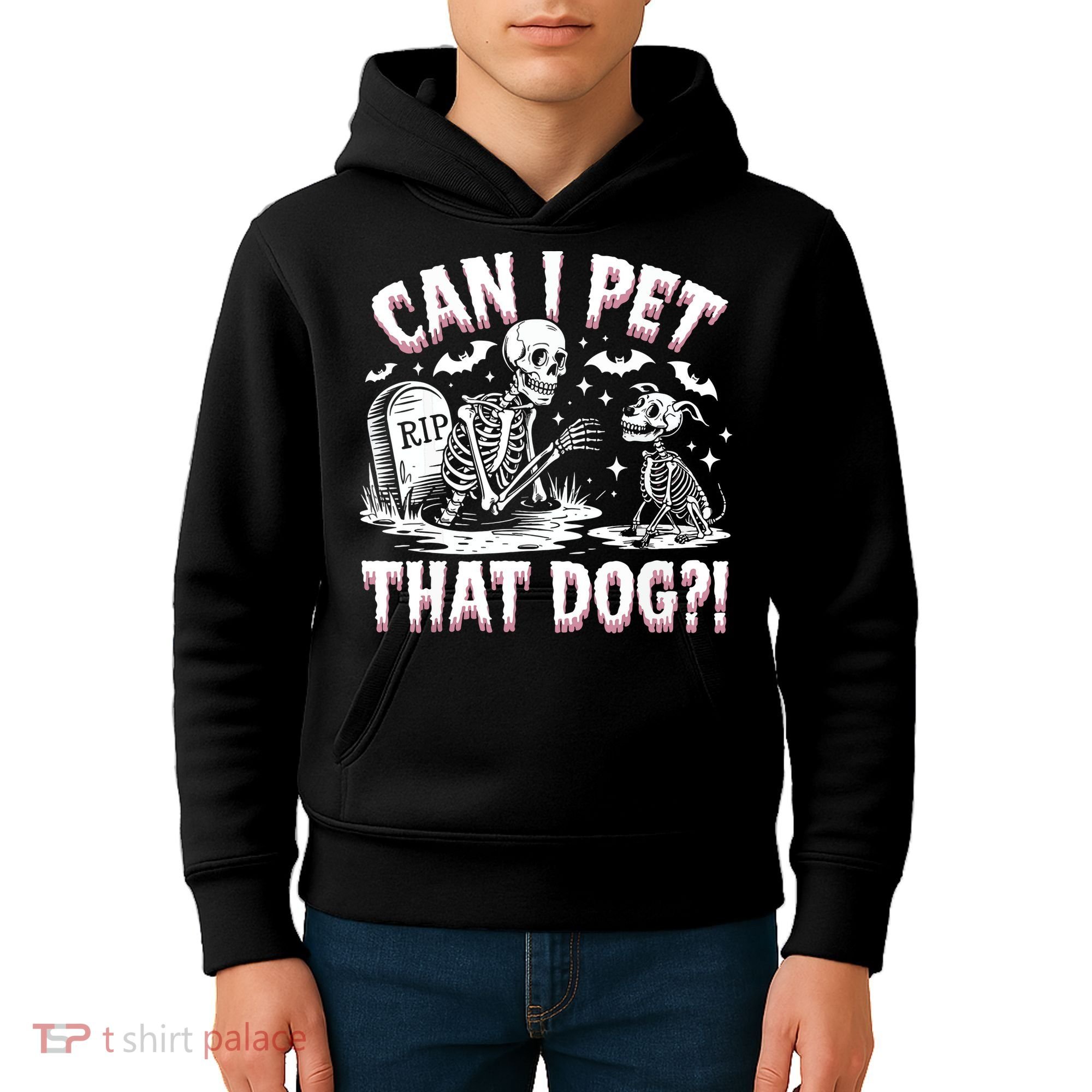 Funny Can I Pet This Dog Skeleton Halloween Dog Skeleton Kids Hoodie
