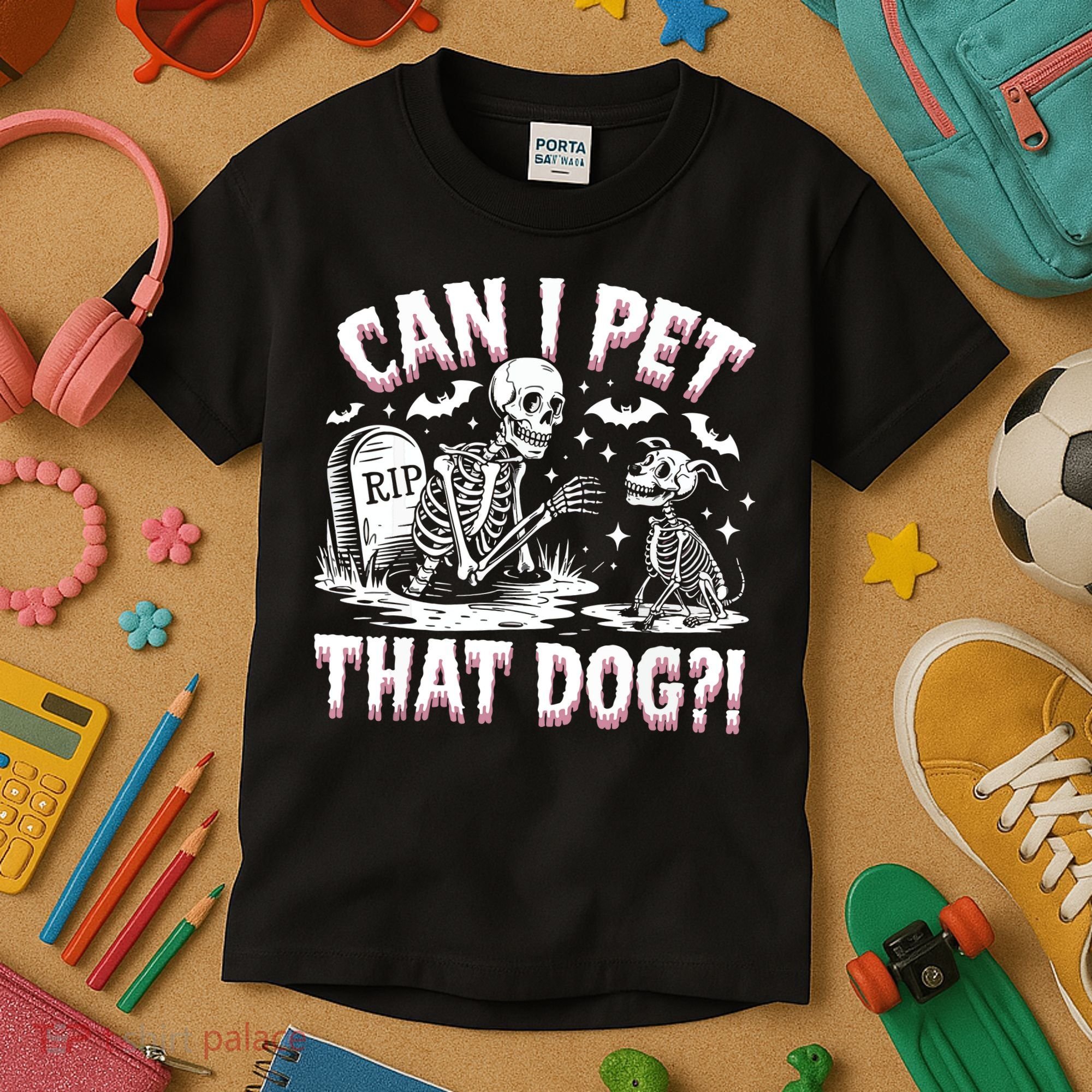 Funny Can I Pet This Dog Skeleton Halloween Dog Skeleton Kids T-Shirt