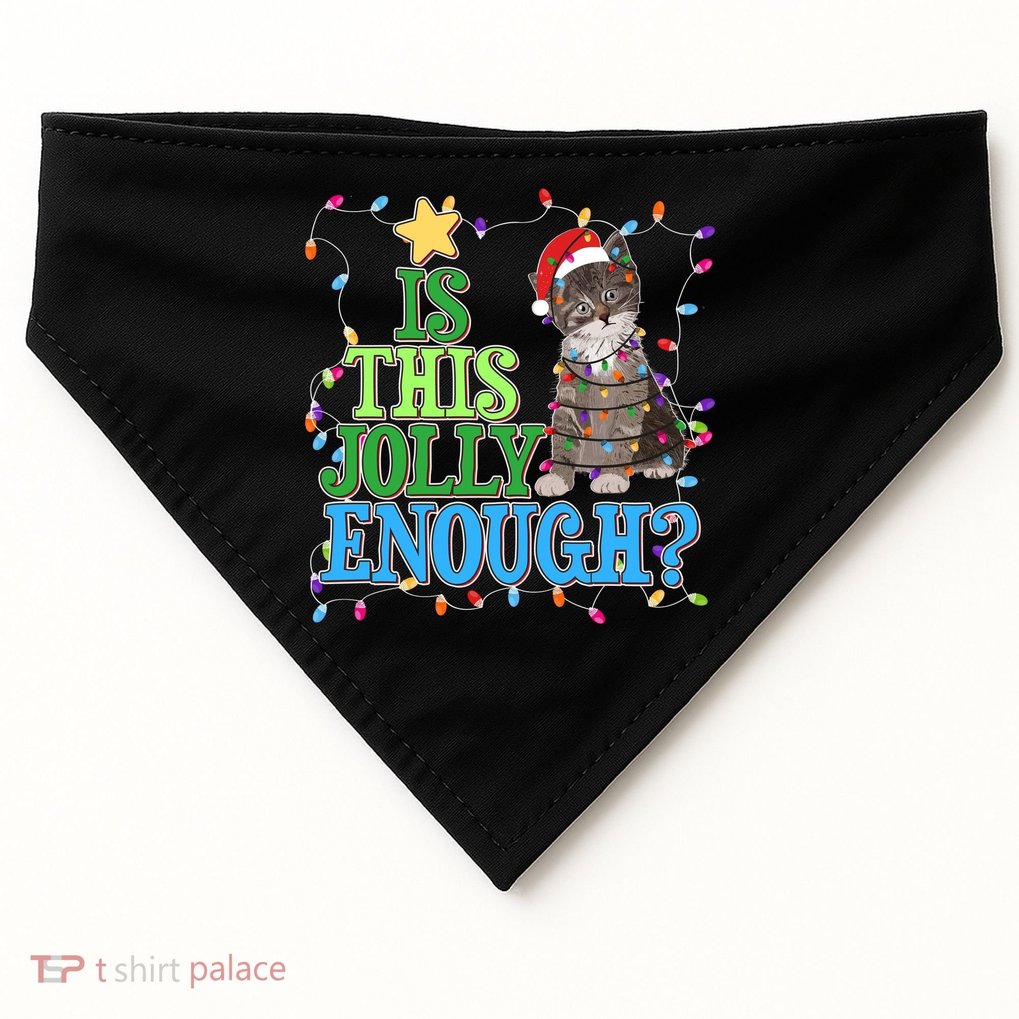 Funny Christmas Is This Jolly Enough Tangled Lights Cat USA-Made Doggie Bandana