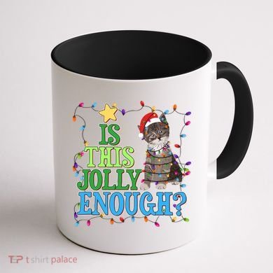 Funny Christmas Is This Jolly Enough Tangled Lights Cat Coffee Mug back