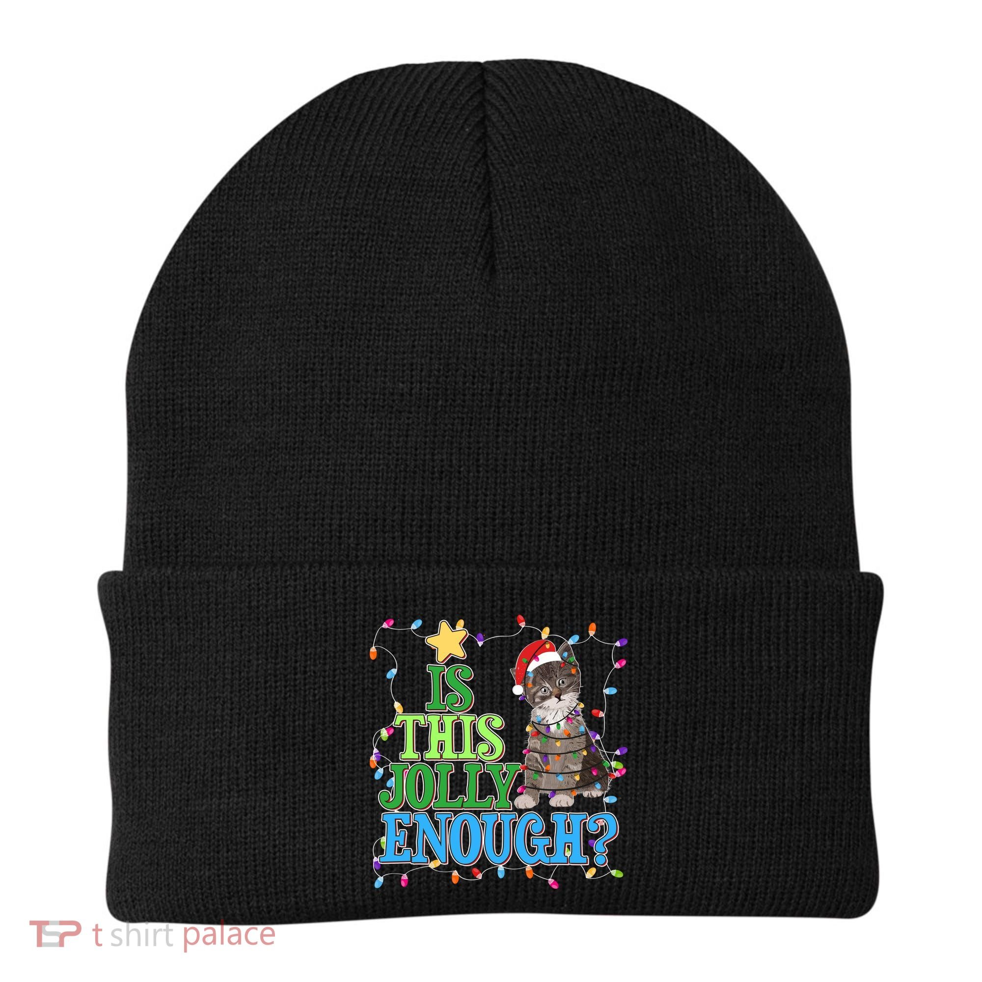 Funny Christmas Is This Jolly Enough Tangled Lights Cat Beanie