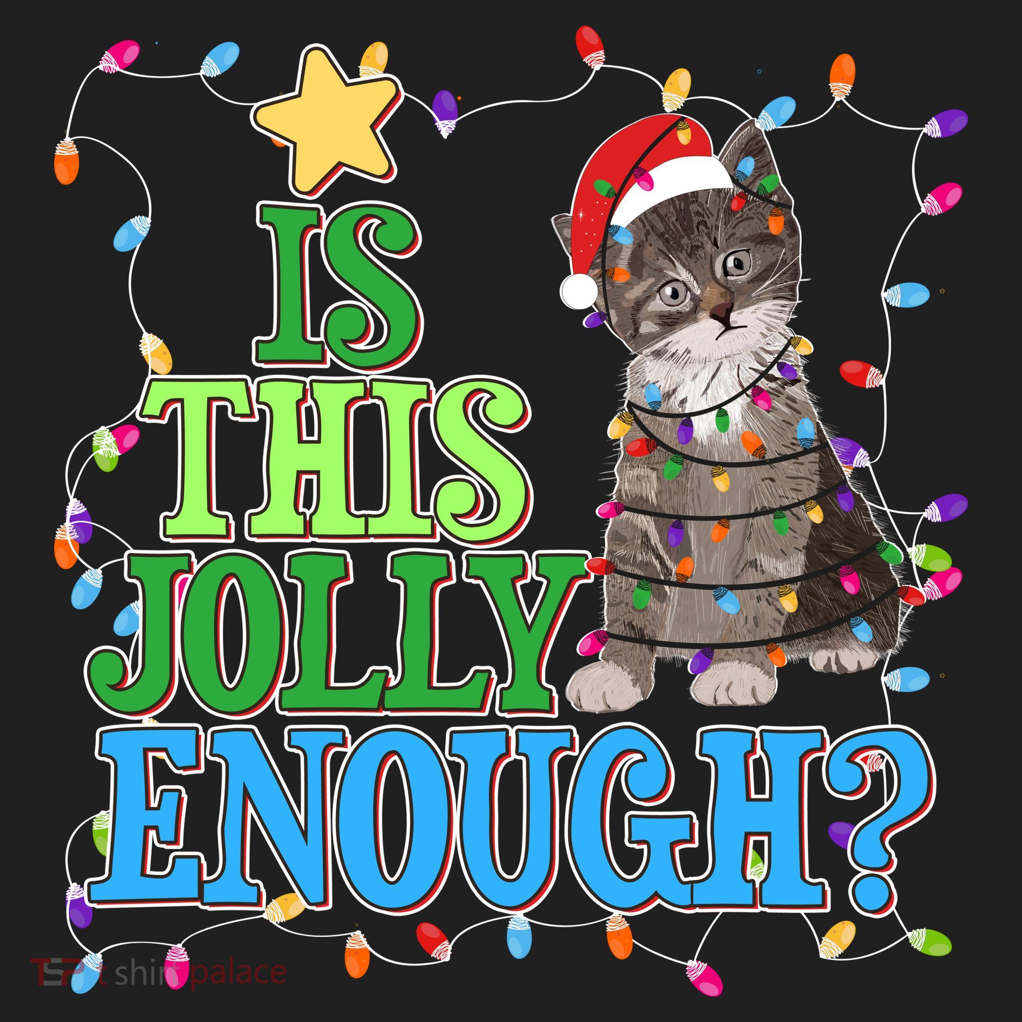 Funny Christmas Is This Jolly Enough Tangled Lights Cat Beanie